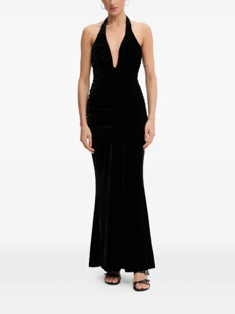Bardot Elvira halter-neck gathered maxi dress Black 60117DB