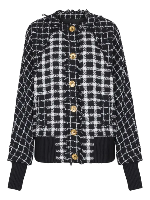 Balmain tweed button bomber jacket Black GF1TFA45MI18