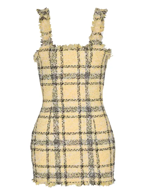 Balmain short strappy dress in glitter tweed Yellow GF1R2540XL73