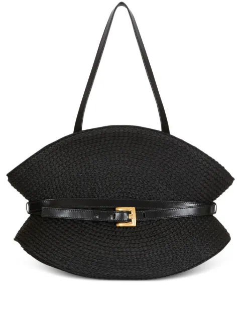 Balmain medium Shuffle raffia belted tote bag Black GN1DQ023TFRF