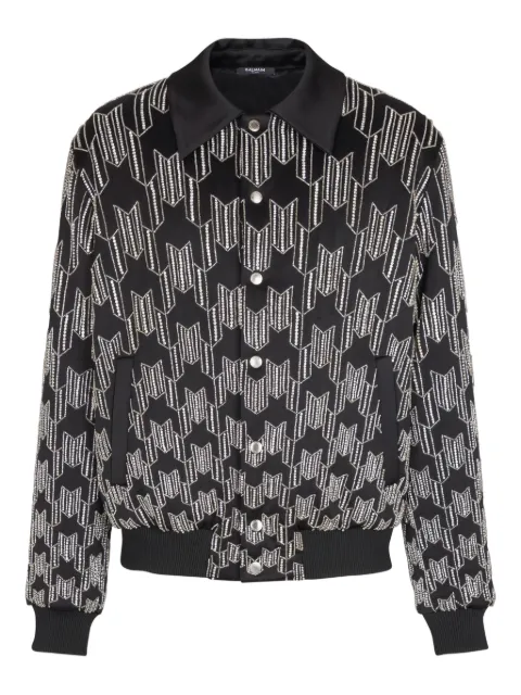Balmain crystal embroidery bomber jacket Black GH1TFB55PD30