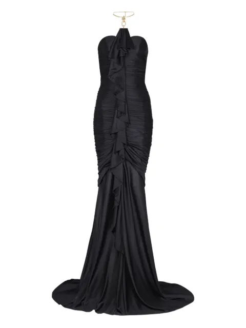 Balmain long draped bustier dress with embellished detail Black GF1RM370JK74