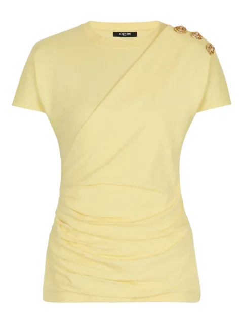 Balmain draped T-shirt with buttons Yellow GF1EF002BD39
