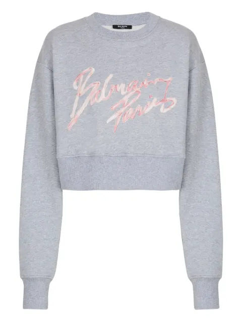 Balmain cropped printed sweatshirt Grey GF1JO080BD43