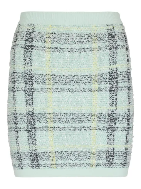 Balmain mini glitter plaid tweed skirt Green GF1LB015KJ56