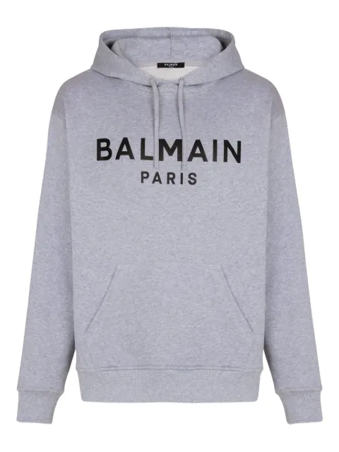 Balmain printed cotton hoodie Grey GH1JR007BD46