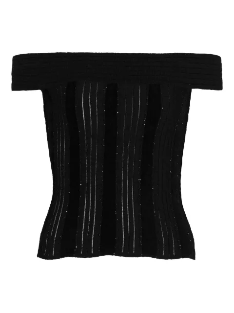 Balmain glitter off-the-shoulder top Black GF1AJ080KJ37