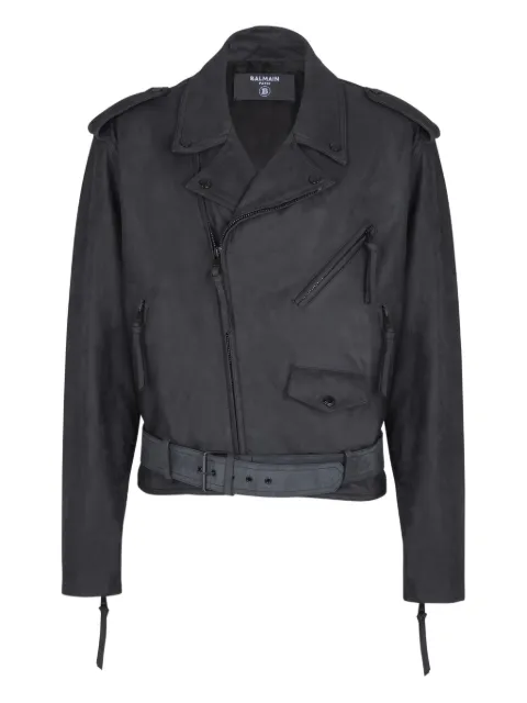 Balmain belted leather biker jacket Black GH1TD580LE11
