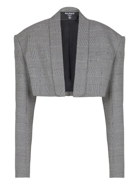 Balmain Prince of Wales jacquard crop jacket Grey GF1SD260WD31
