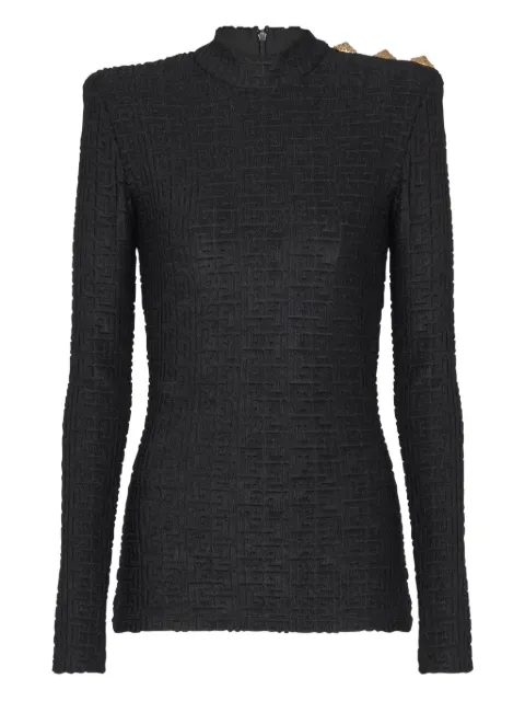 Balmain Ls Bouclette monogram-pattern button top Black GF1AR962JL42