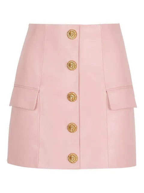 Balmain button lambskin mini skirt Pink GF1LBB29LE04