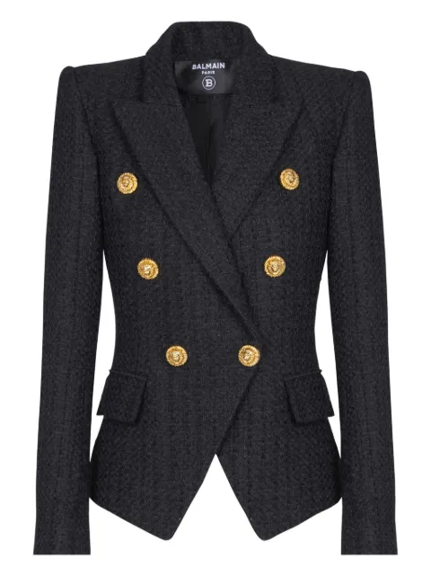 Balmain six-button tweed blazer Black GF1SI505XL81