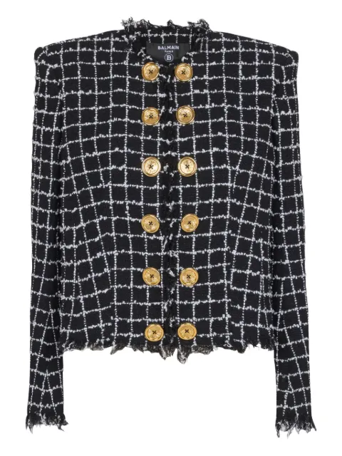 Balmain frayed button tweed jacket Black GF1SM509XL62