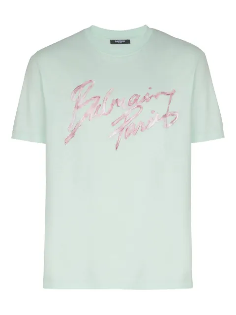 Balmain printed cotton T-shirt Green GH1EG000BD41