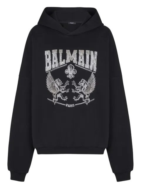 Balmain crystal-embellished graphic hoodie Black GH1JT251PD33