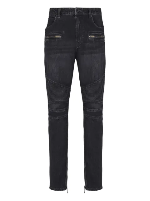 Balmain biker zip-detail cotton jeans Black GH1MI105DG13