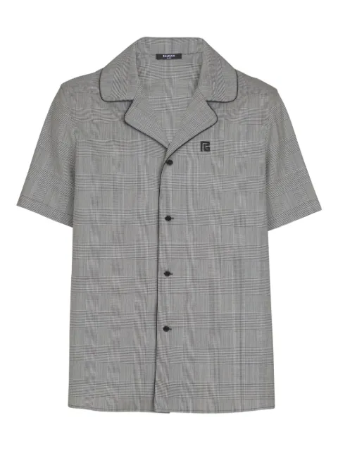 Balmain Prince of Wales-check short-sleeve shirt Black GH1HN151WD37