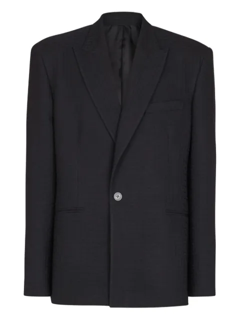 Balmain monogram-pattern single-breasted wool blazer Black GH1SE490WD54