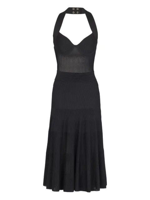 Balmain midi halterneck pleated dress Black GF1RJ225KJ40