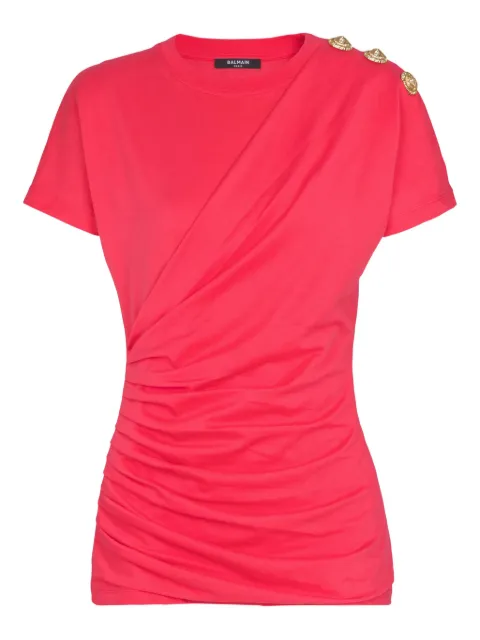 Balmain draped T-shirt with buttons Pink GF1EF002BD39