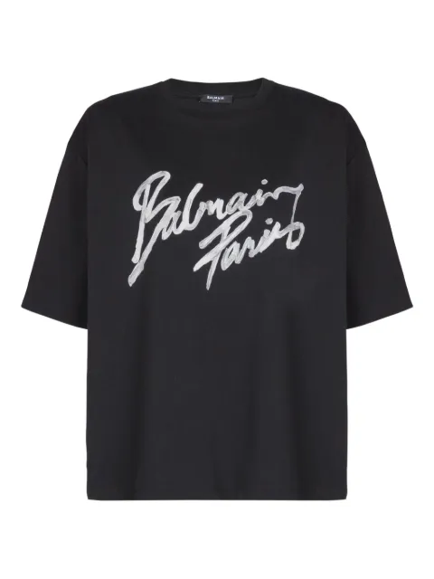 Balmain boxy T-shirt with Balmain Paris brush print Black GF1EG110BD41