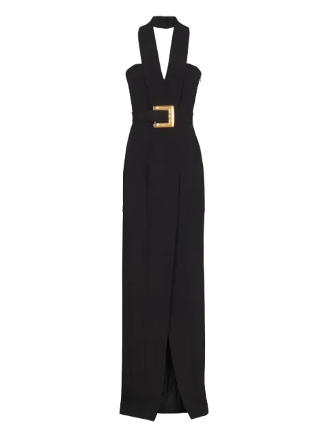 Balmain long crepe dress with belt Black GF1RP905VB00