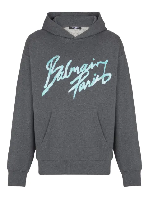 Balmain printed cotton hoodie Grey GH1JT252BD43