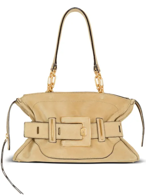Balmain Anthem suede buckle shoulder bag Neutrals GN1DB035LCAO