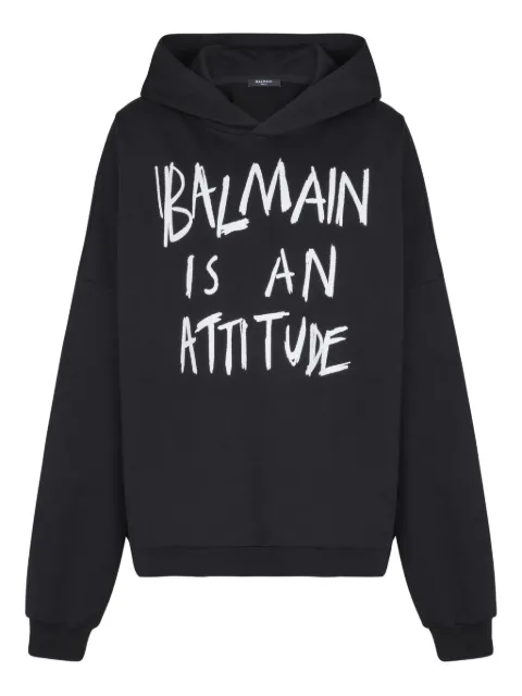 Balmain long-sleeved cotton hoodie Black GH1JT250GF40