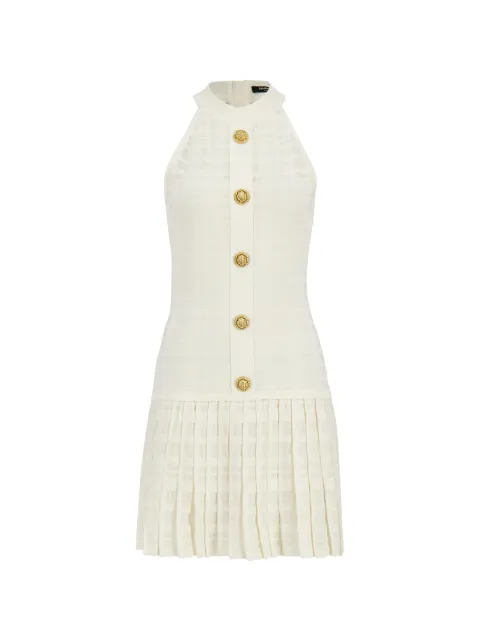 Balmain button-embellished pleated dress White GF1R3375KJ36