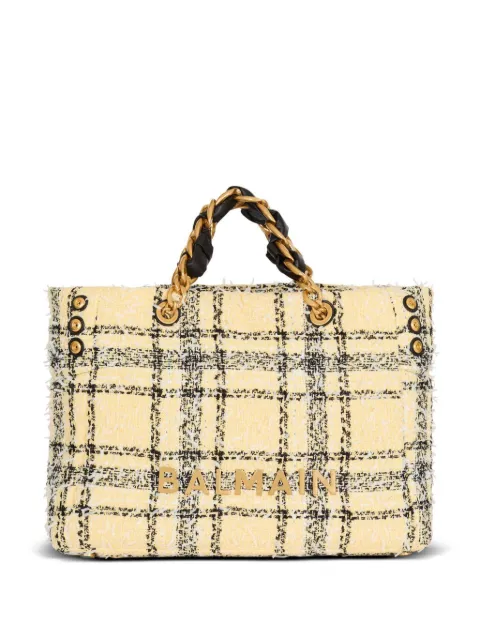 Balmain 1945 plaid-pattern tote bag Yellow GN1FF827TTWN