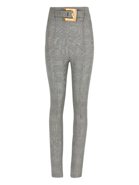 Balmain check-pattern belted trousers Grey GF1PL025WD31