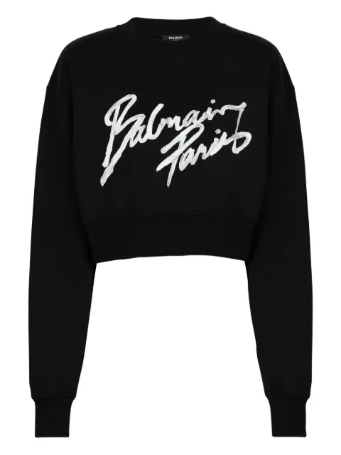 Balmain printed cotton sweatshirt Black GF1JO080BD41