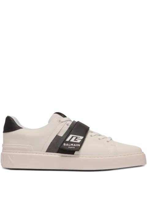 Balmain calfskin B-court trainers with pb tongue Neutrals GM1VI412LGFB