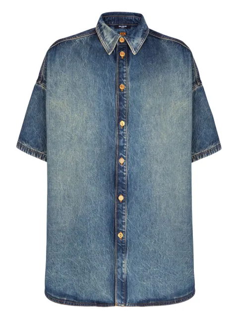Balmain buttoned short-sleeve shirt Blue GH1HB050DG10