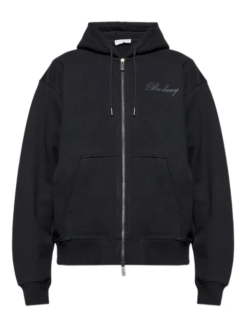 Burberry Check cursive logo cotton zip hoodie Black 8119184