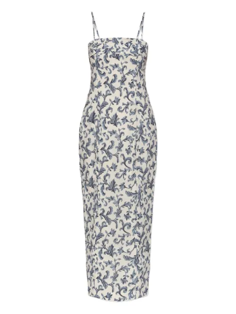 Posse Rue baroque-print strappy midi dress White PS1756
