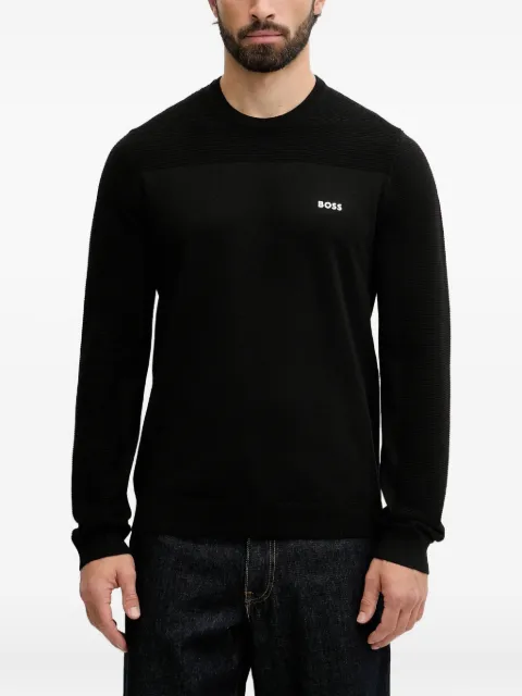 BOSS logo-print textured sweater Black 50547507