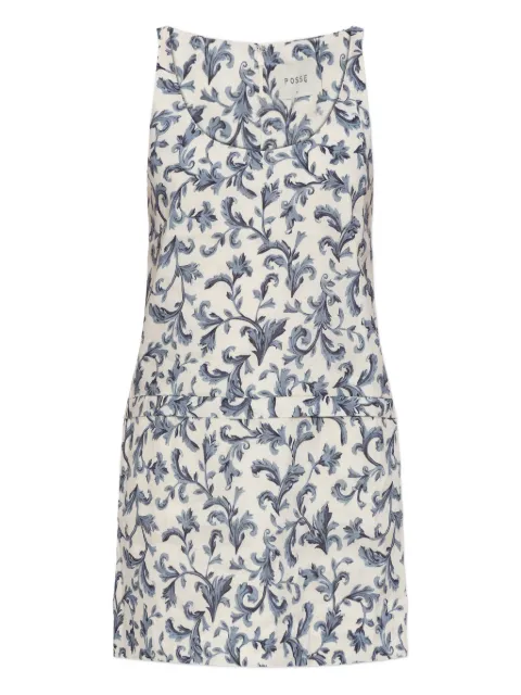 Posse Rue baroque-print mini dress White PS1779