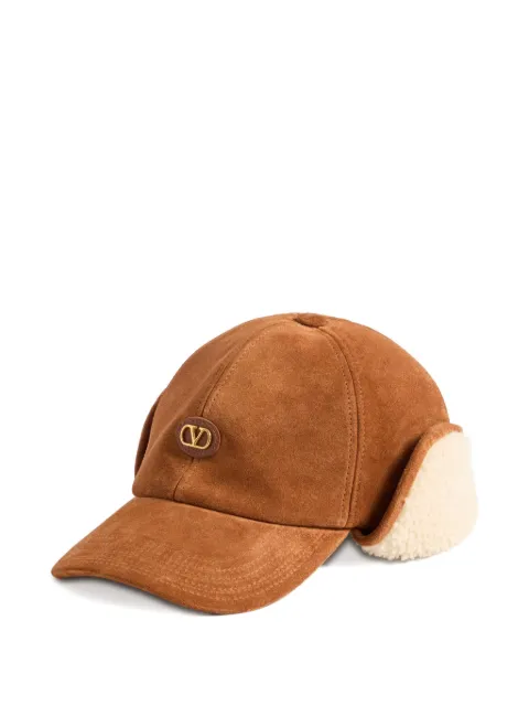 Valentino Garavani VLogo signature baseball cap in suede and sheepskin Brown YHDA49YKM