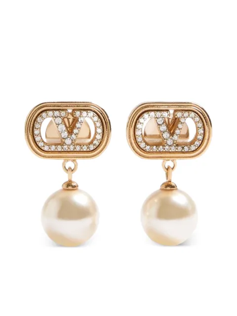 Valentino Garavani Vlogo Signature earrings in metal pearl and swarovski crystals Gold WJ0Y78QVS