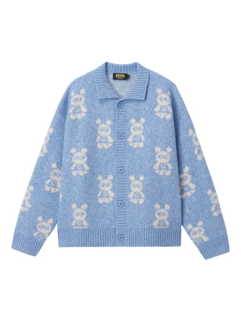 Mini Cream buttoned bear-pattern cardigan Blue 5WM308A