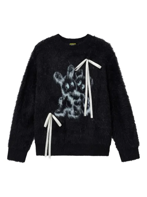 Mini Cream ribbon-detail graphic-design sweater Black 5WM311A