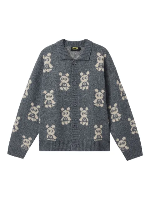 Mini Cream bear-pattern button-fastening cardigan Grey 5WM308A
