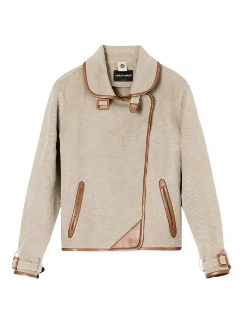 Giorgio Armani buckled-cuff contrast-trim jacket Neutrals GW001788TE16705