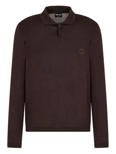 Giorgio Armani logo-embroidered polo shirt Brown GM002328AF19068