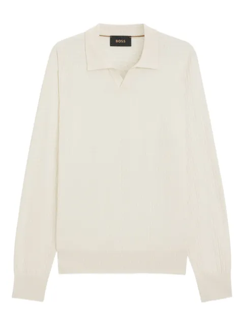 BOSS knitted-silk sweater with Johnny collar Neutrals 50555201