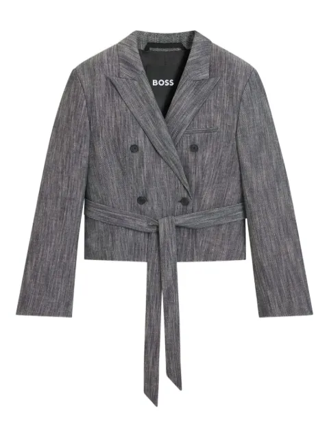 BOSS double-breasted tie-detailed jacket Grey 50553906