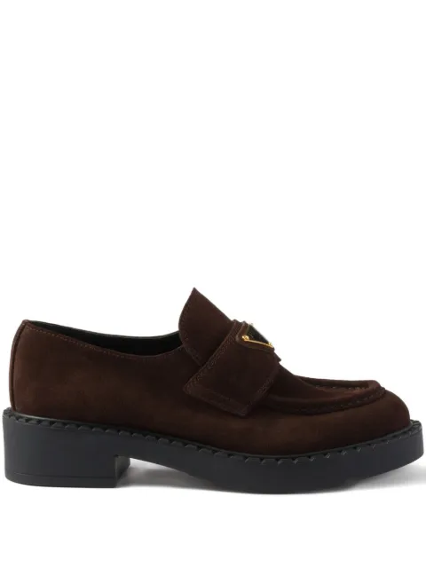 Prada Chocolate logo-plaque loafers Brown 1D246MFG050MG0