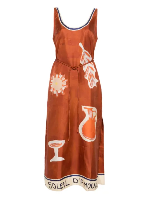 ALEMAIS Soleil D'amour graphic-print tie midi dress Brown 6098D